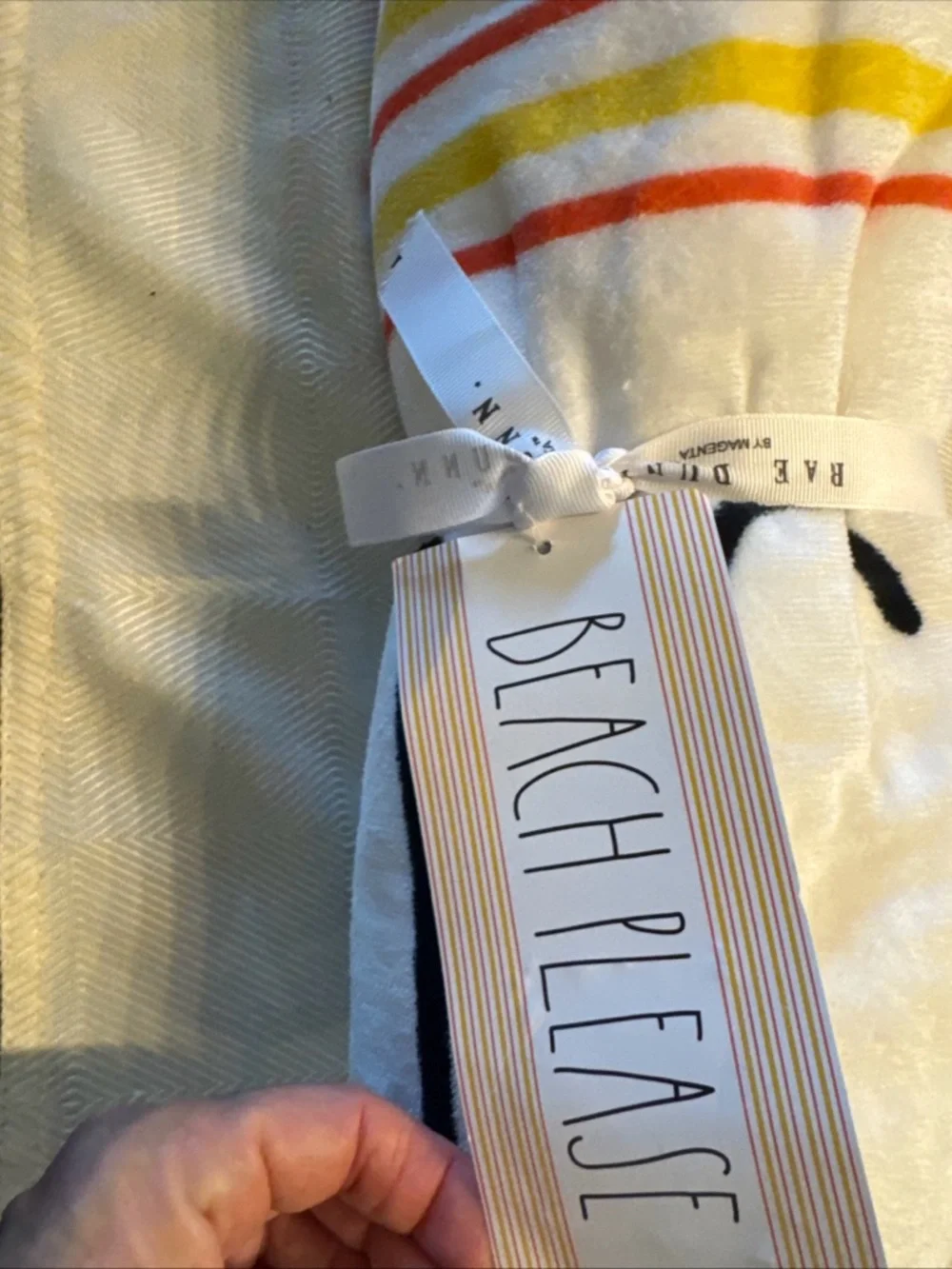 Striped Beach Towel with Yellow & Coral Stripes Rae dunn